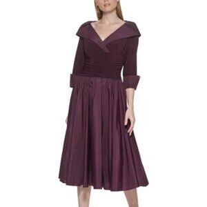 Jessica Howard Cocktail Dress Purple Ruched Fit and Flare Goth Elegant Formal
